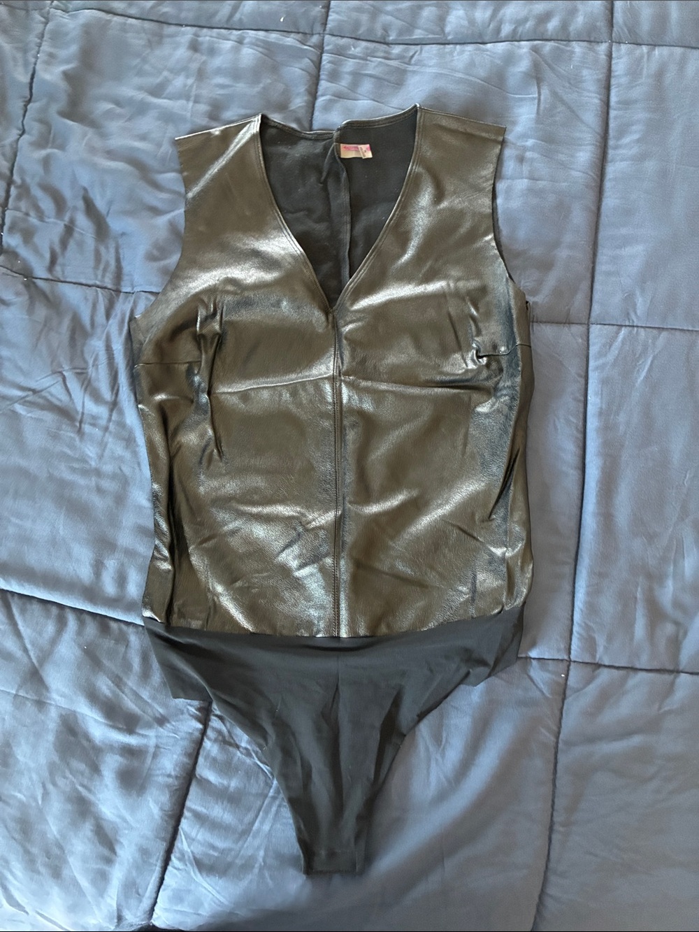 Black Faux Leather One-Piece Bodysuit